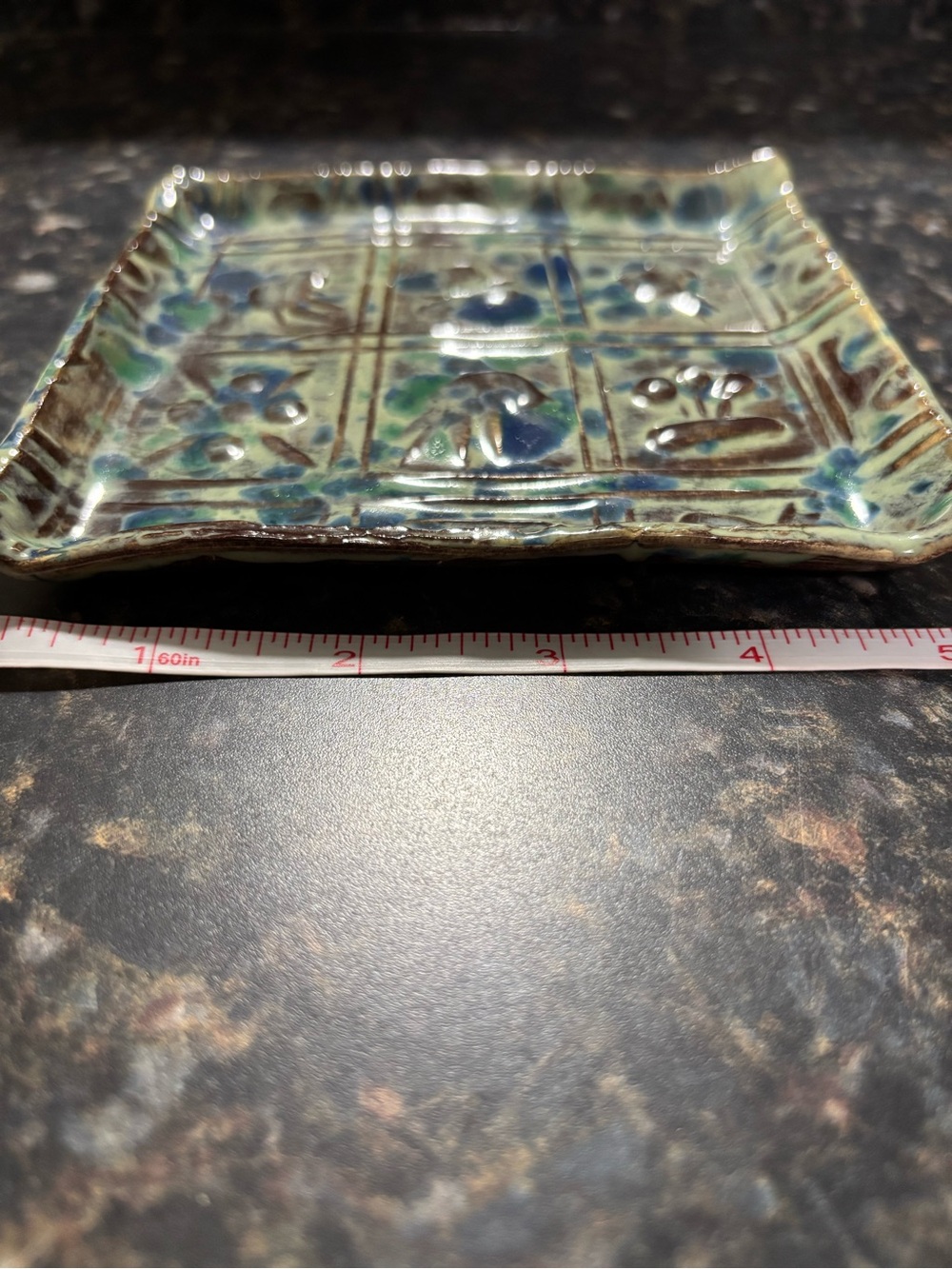 Handcrafted Ceramic Square trinket Dish or candle holder - Picture 3 of 5